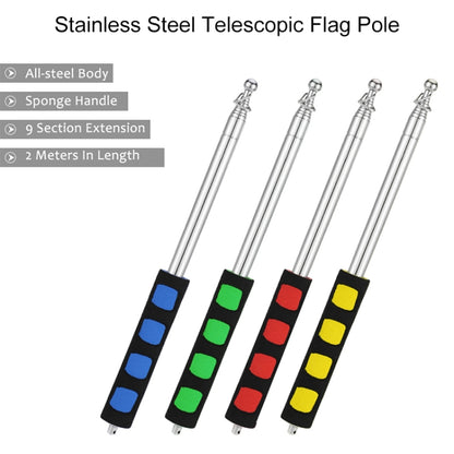 2.5M 10 Knots Telescopic Stainless Steel Rubber Sleeve Teaching Stick Guide Signal Flag, Random Color Delivery, 2.5M 10 Knots