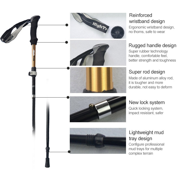 Outdoor Mountaineering Portable Foldable Ultra light Aluminium Alloy Alpenstocks Trekking Poles, Length : 35-125CM, Length : 35-125CM (Red), Length : 35-125CM (Gold), Length : 35-125CM (Blue)