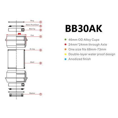 BIKERSAY BB30AK Bicycle Bottom Bracket Bike External Bearing, BB30AK