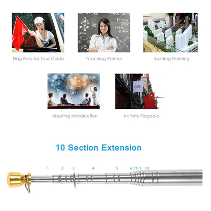 2M 11 Knots Telescopic Stainless Steel Sponge Golden Head Teaching Stick Guide Signal Flag, 2M 11 Knots