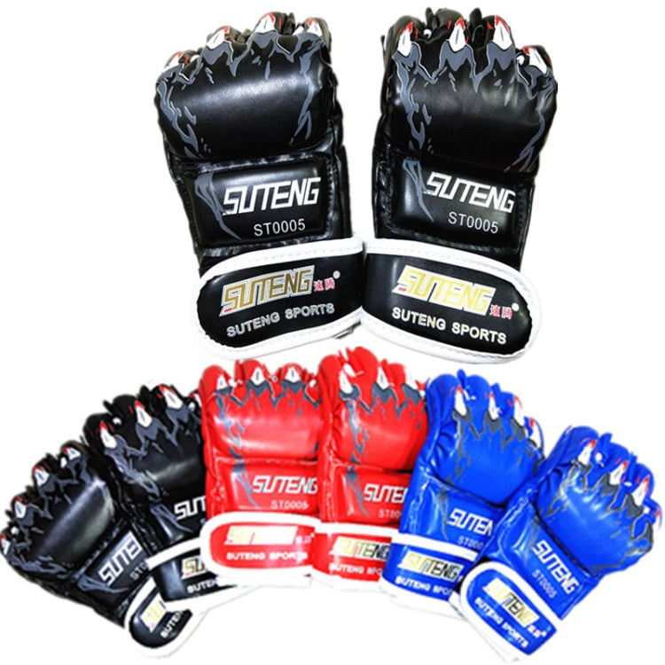 SUTENG Half Fingers PU Leather Adults Training Boxing Gloves, BZ02 Black, BZ02 Red, BZ02 Blue