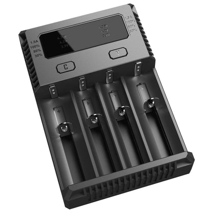 Nitecore NEW i4 Intelligent Digi Smart Charger with LED Indicator for 14500, 16340 (RCR123), 18650, 22650, 26650, Ni-MH and Ni-Cd (AA, AAA) Battery, NEW i4