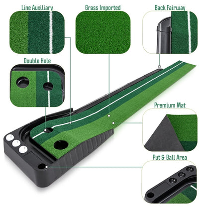 PGM Golf Mini Putting Mat Push Rod Trainer 3m, without Auto Ball Return Fairway, 3m, without Auto Ball Return Fairway