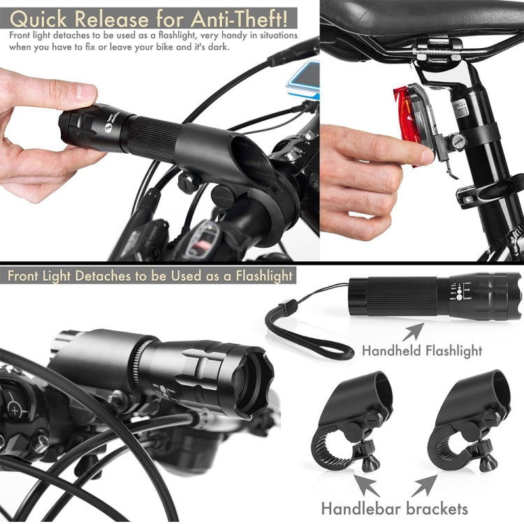 5W Mountain Bike Headlight Charging Zoom Glare Waterproof Flashlight Set (Set Two), Set Two