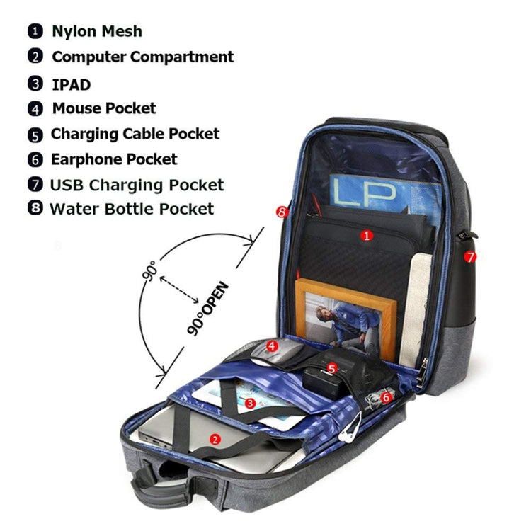 Bopai 851-014518 Business Waterproof Three-layer Large Capacity Double Shoulder Bag,with USB Charging Port, Size: 37x21x47.5cm, 851-014518