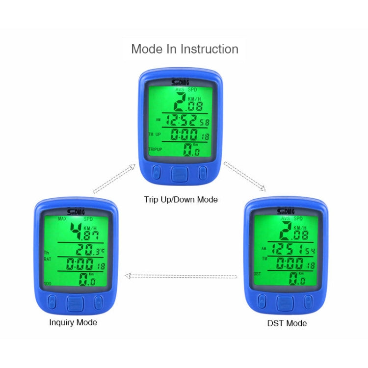 SUNDING 563A Bike Bicycle Waterproof Wired LCD Screen Luminous Mileage Speedometer Odometer, English Version, 563A(Black), 563A(Blue), 563A(Yellow)