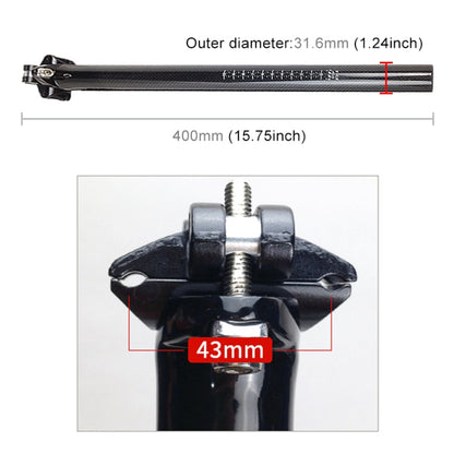 TOSEEK 3K Carbon Fiber Mountain Bike Road Bike Bicycle Seat Tube Seatpost Seat Fitting Seat Pole Bicycle Fittings, Size: 31.6x400mm, 31.6x400mm