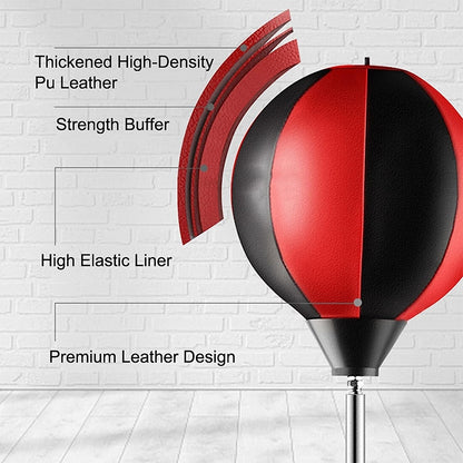 Adult Suction Cup Version Height Adjustable Vertical PU Leather Vent Ball Boxing Speed Ball Family Fitness Equipment with Gloves, with Gloves Black Red, with Gloves Red
