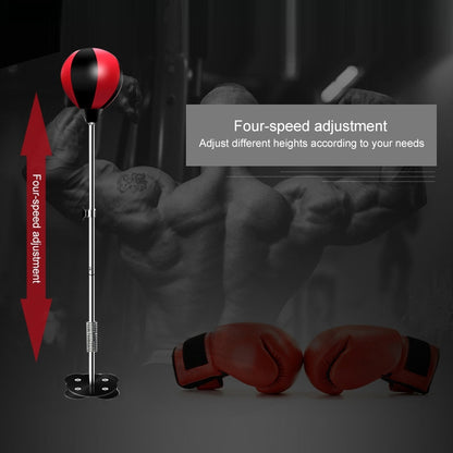 Adult Suction Cup Version Height Adjustable Vertical PU Leather Vent Ball Boxing Speed Ball Family Fitness Equipment with Gloves, with Gloves Black Red, with Gloves Red