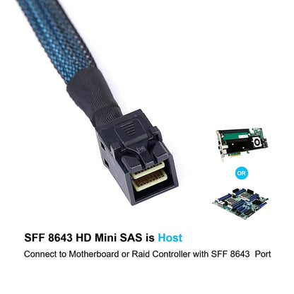 Mini SAS SFF-8643 Host to 7-Pin 4 SATA Target Hard Disk 6Gbps Data Server Raid Cable, Length: 1m, SFF-8643 (Length: 1m)