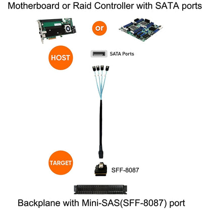 Mini SAS (SFF-8087) to 4 x SATA 7-Pin Female Forward Breakout 6Gbps Data Cable, Length: 50cm, SFF-8087 (Length: 50cm)
