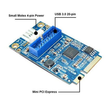 MINI PCI-E to USB 3.0 Front 19 Pin Desktop PC Expansion Card with 4 Pin Power Connection Port, 4 Pin Power