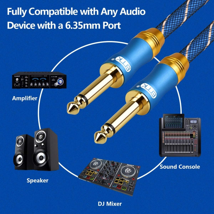 EMK 6.35mm Male to Male 3 Section Gold-plated Plug Grid Nylon Braided Audio Cable for Speaker Amplifier Mixer, Length: 1.5m