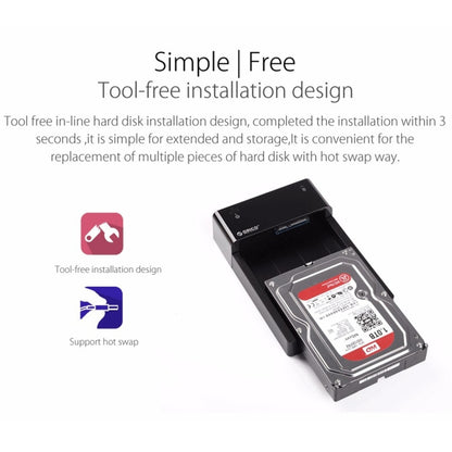 ORICO 6518US3 USB 3.0 Type-B 2.5 / 3.5 inch Tool Free HDD Docking Station External Storage Enclosure Hard Disk Box