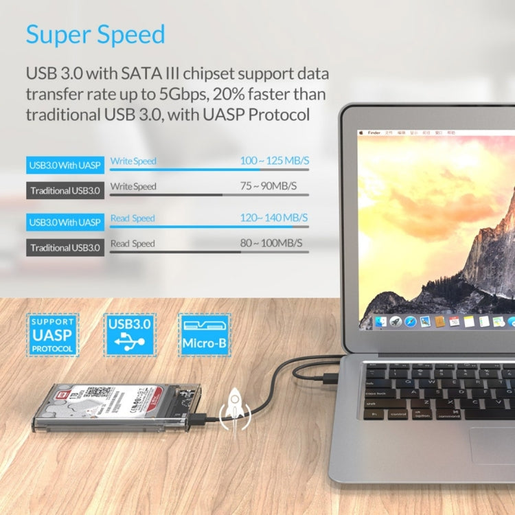 ORICO 2139U3-CR USB3.0 Transparent External Hard Disk Box Storage Case for 9.5mm 2.5 inch SATA HDD / SSD, USB 3.0 (2.5 inch)