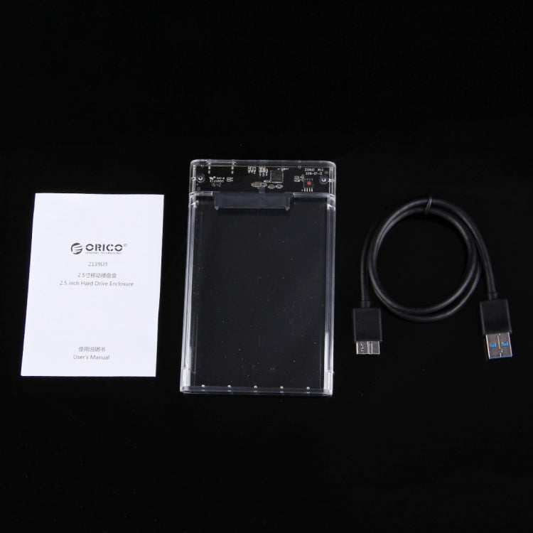 ORICO 2139U3-CR USB3.0 Transparent External Hard Disk Box Storage Case for 9.5mm 2.5 inch SATA HDD / SSD, USB 3.0 (2.5 inch)