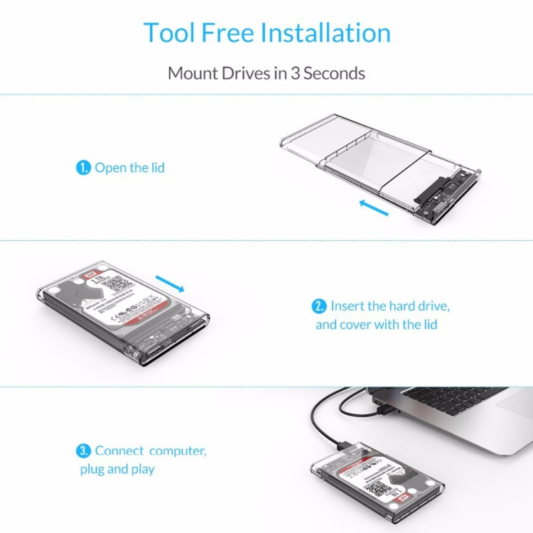 ORICO 2139U3-CR USB3.0 Transparent External Hard Disk Box Storage Case for 9.5mm 2.5 inch SATA HDD / SSD, USB 3.0 (2.5 inch)