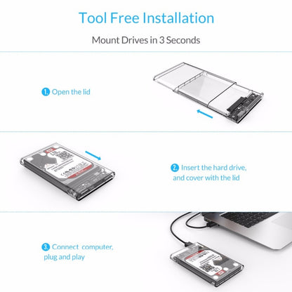 ORICO 2139U3-CR USB3.0 Transparent External Hard Disk Box Storage Case for 9.5mm 2.5 inch SATA HDD / SSD, USB 3.0 (2.5 inch)