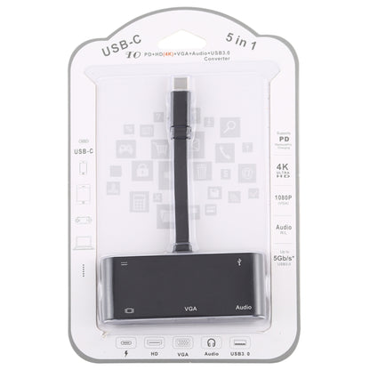 V126 UCB-C / Type-C Male to PD + HDMI + VGA + Audio + USB 3.0 Female 5 in 1 Converter, 5 in 1