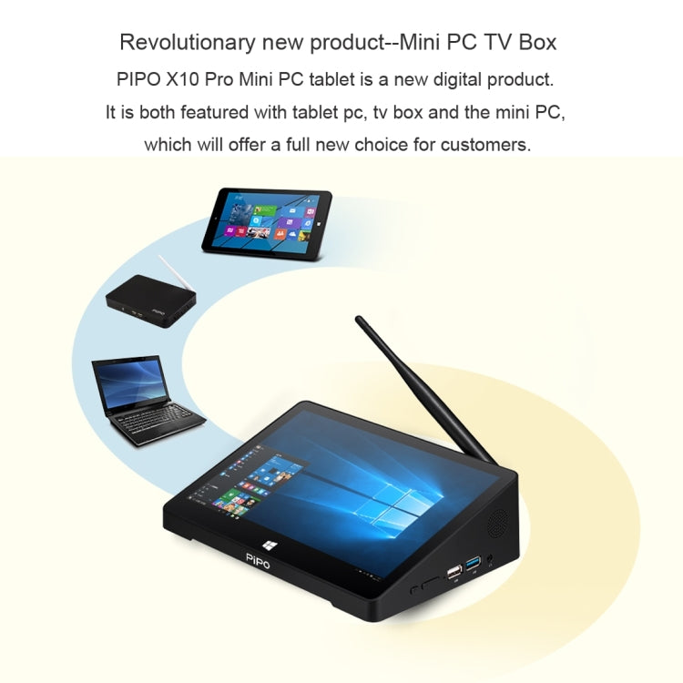PiPo X10 Pro TV Box Style Tablet Mini PC, 6GB+64GB, 5000mAh Battery, 10.1 inch Windows 10 Intel Intel Celeron Processor N4020 Quad Core up to 2.8Ghz, Support TF Card & Bluetooth & WiFi & LAN & HDMI, X10 Pro
