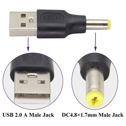 10 PCS 4.8 x 1.7mm Male to USB 2.0 Male DC Power Plug Connector, 4.8 x 1.7mm