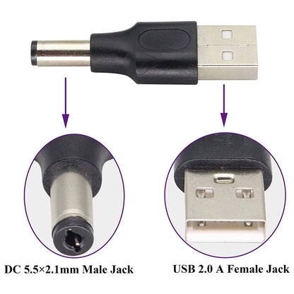 10 PCS 5.5 x 2.1mm Male to USB 2.0 Male DC Power Plug Connector, 5.5 x 2.1mm