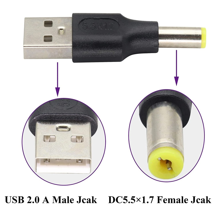 10 PCS 5.5 x 1.7mm Male to USB 2.0 Male DC Power Plug Connector, 5.5 x 1.7mm