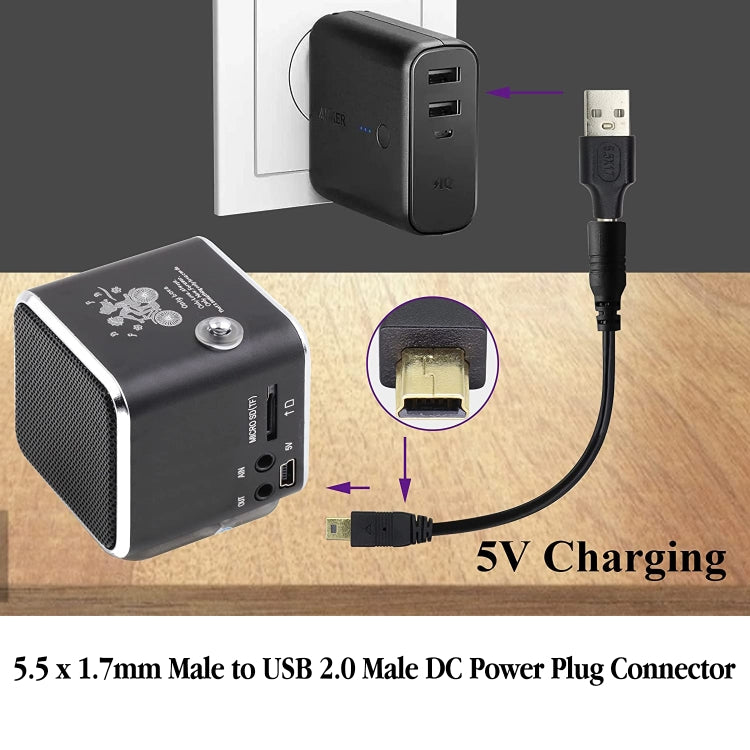 10 PCS 5.5 x 1.7mm Male to USB 2.0 Male DC Power Plug Connector, 5.5 x 1.7mm