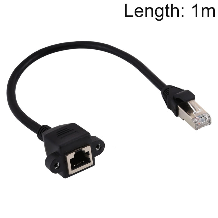 RJ45 Female to Male CAT5E Network Panel Mount Screw Lock Extension Cable, Length: 1m, 1m