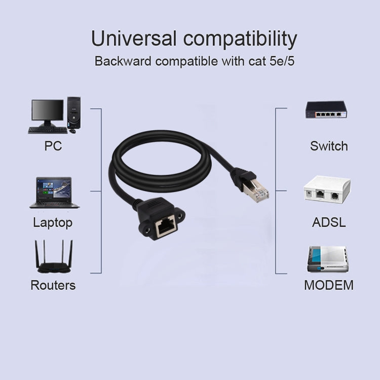 RJ45 Female to Male CAT5E Network Panel Mount Screw Lock Extension Cable, Length: 2m, 2m