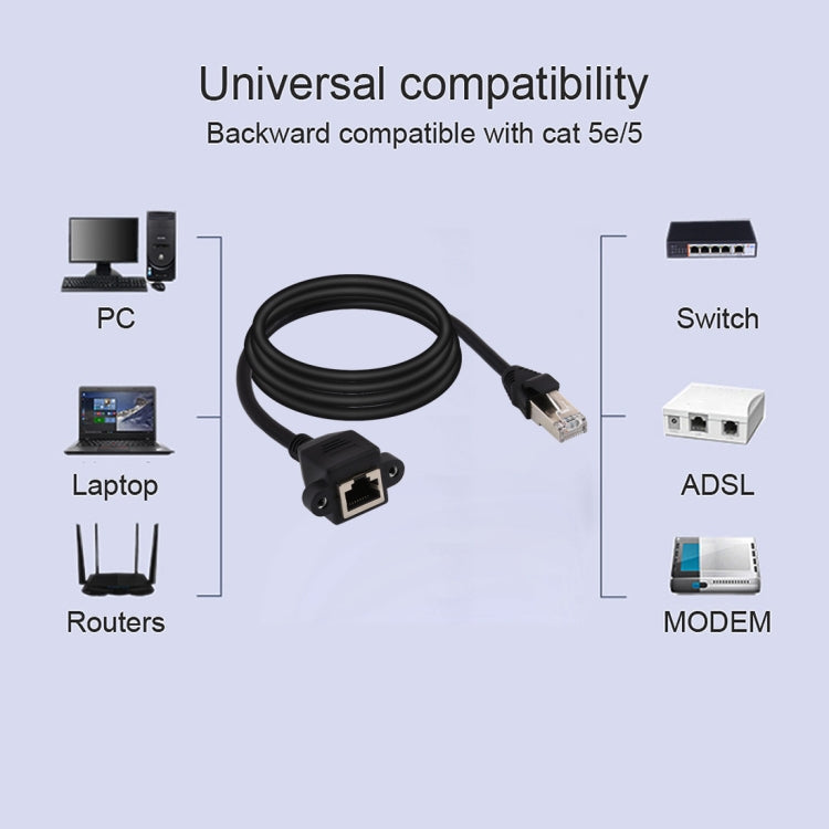 RJ45 Female to Male CAT6E Network Panel Mount Screw Lock Extension Cable, Length: 3m, Length: 3m