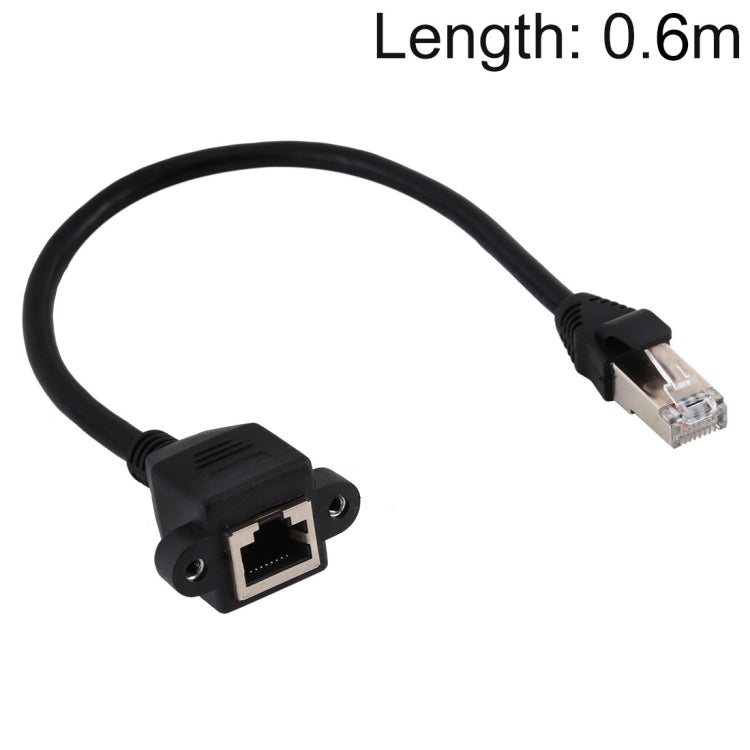RJ45 Female to Male CATE5 Network Panel Mount Screw Lock Extension Cable , Length: 0.6m, 0.6m