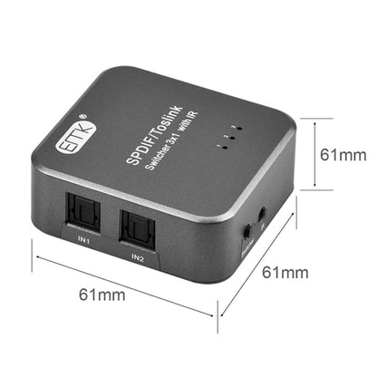 EMK SPDIF/TosLink Digital Optical Audio 3x1 Switcher with IR Controller