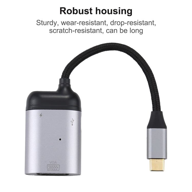 4K UHD USB-C / Type-C to VGA + PD Data Sync Adapter Cable, Type-C to VGA