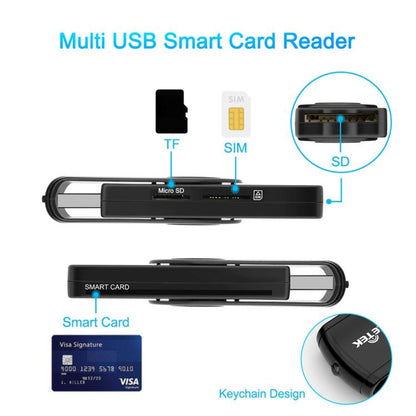 ROCKETEK CR310 USB 2.0 + TF Card + SD Card + SIM Card + Smart Card Multi-function Card Reader, USB 2.0