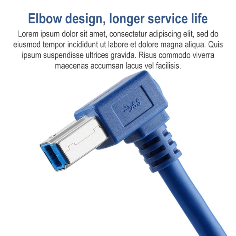 USB 3.0 A Male to Right 90 Degrees Angle USB 3.0 Type-B Male High Speed Printer Cable, Cable Length: 3m, 3m