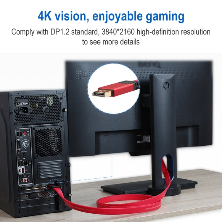 4K 60Hz DisplayPort 1.2 Male to DisplayPort 1.2 Male Aluminum Shell Flat Adapter Cable, Cable Length: 3m, 3m