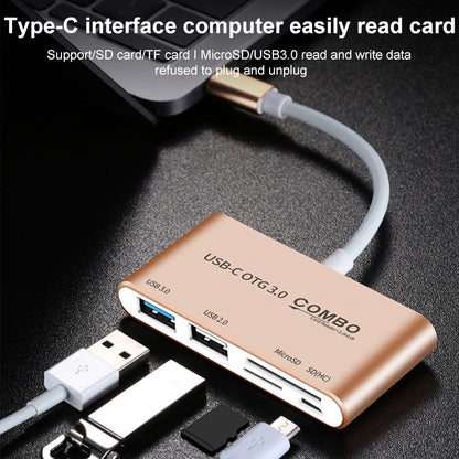 COMBO T-693 5 in 1 USB-C / Type-C to SD / TF / Micro SD Card Slot + USB 3.0 + USB 2.0Ports OTG HUB Card Reader
