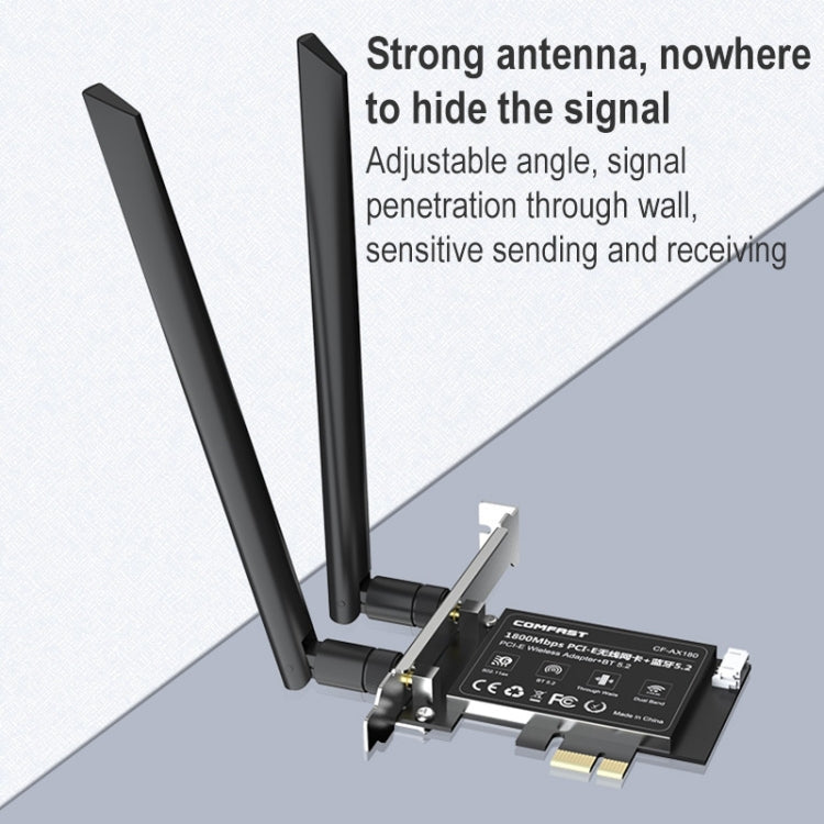 COMFAST CF-AX180 1800Mbps PCI-E Bluetooth 5.2 Dual Frequency Gaming WiFi 6 Wireless Network Card without Heat Sink, CF-AX180