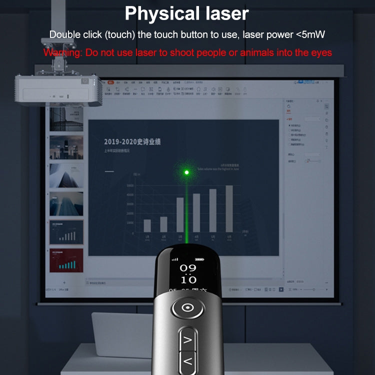 32GB Green Light Multifunctional PPT Touch Laser Page Turning Pen Wireless Presenter, A9 Pro 32GB Green Light(Grey)