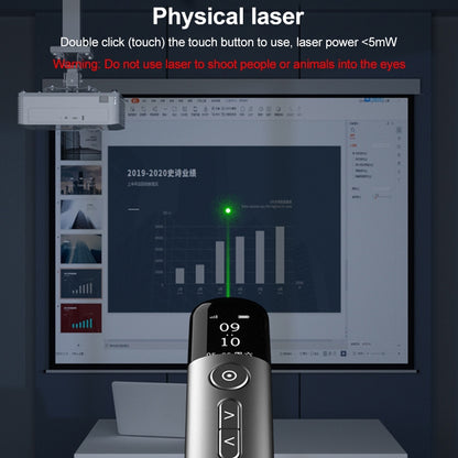 32GB Green Light Multifunctional PPT Touch Laser Page Turning Pen Wireless Presenter, A9 Pro 32GB Green Light(Grey)