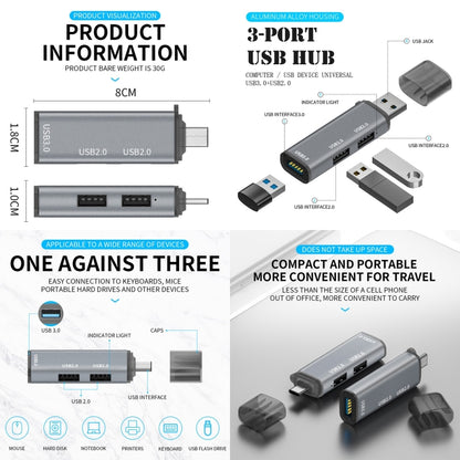 3 Ports USB 2.0 x 2 + USB 3.0 to USB-C / Type-C HUB Adapter, USB2.0x2+USB3.0 to Type-C