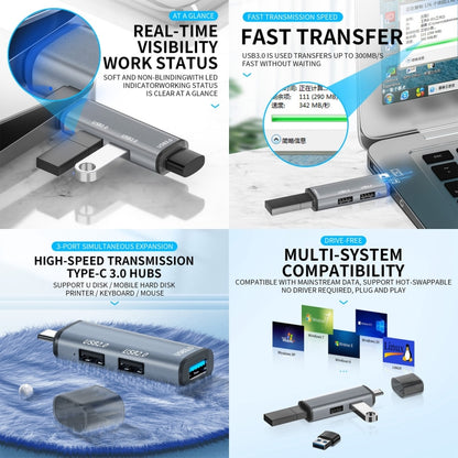 3 Ports USB 2.0 x 2 + USB 3.0 to USB-C / Type-C HUB Adapter, USB2.0x2+USB3.0 to Type-C
