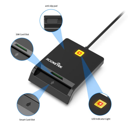 Rcoketek CR301 USB Plug Smart CAC Card Reader USB 2.0 Bank Card SIM Card Tax Reader, USB