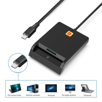 Rcoketek CR301 Type-C Plug Smart CAC Card Reader USB 2.0 Bank Card SIM Card Tax Reader, Type-C