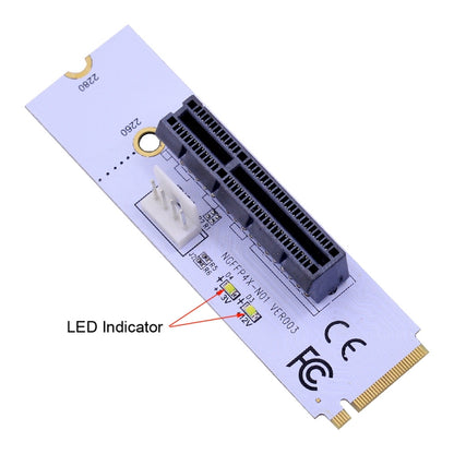 NGFF M.2 Key M to PCI-E 1X / 4X / 8X / 16X Graphics Card Mining Slot Adapter Riser Converter Card with LED & 4 Pin Power Cable, VER003 with 4 Pin Power Cable