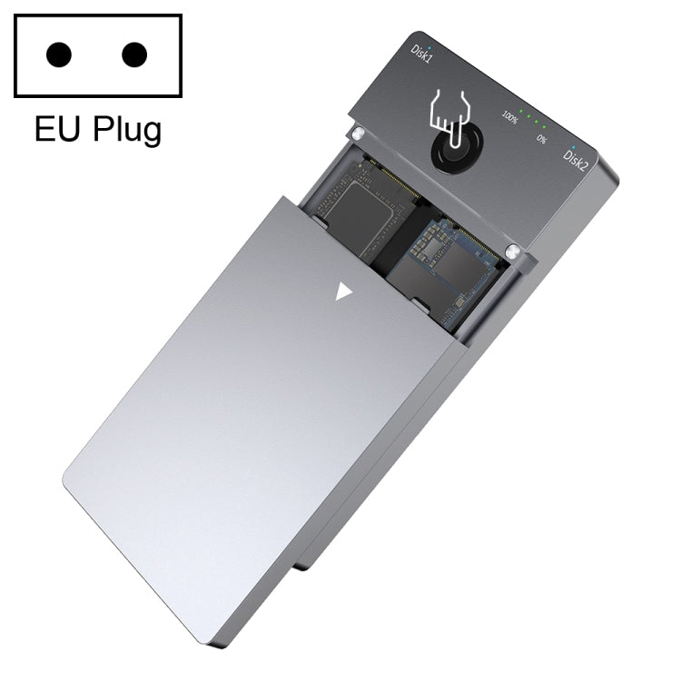 Rocketek ME921 USB3.1 Gen2 Dual M.2 Solid State Drive Box NVMe Docking Station, EU Plug, EU Plug
