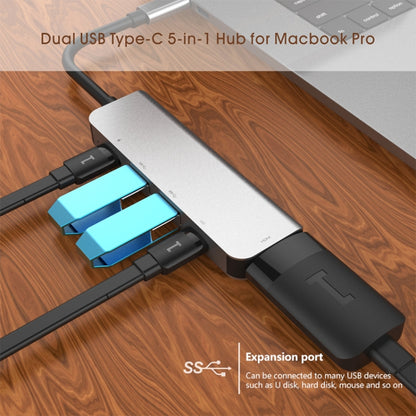 5 in 1 HDMI + USB x 2 + PD x 2 to USB-C / Type-C HUB Adapter, HDMI + USB x 2 + PD x 2