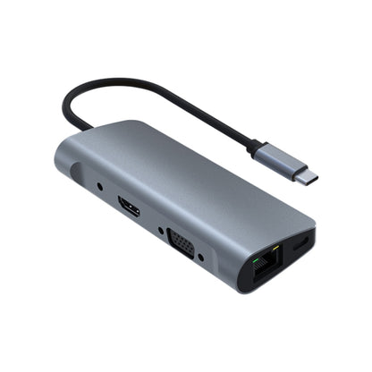 9 in 1 RJ45 + PD + SD/TF + USB 3.0 x 2 + HDMI + VGA + Audio to USB-C / Type-C HUB Adapter, RJ45+PD+SD/TF+USB3.0x 2+HDMI+VGA+Audio to Type-C