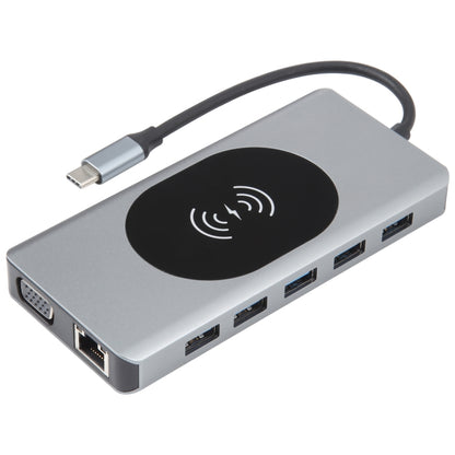 14 in 1 Type-C Docking Station with Wireless Charging(1000M Network Port), 14 in 1